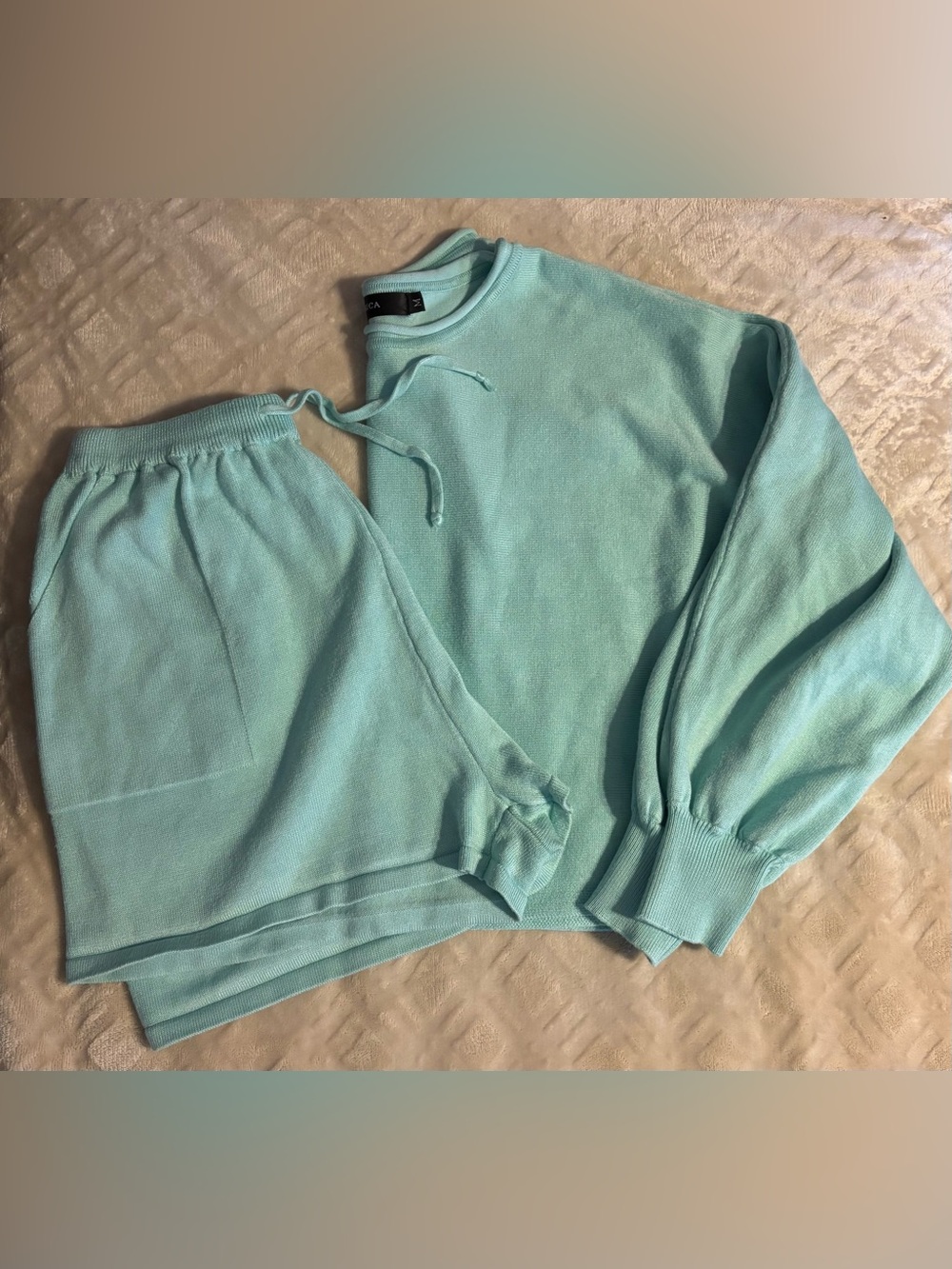 Cozy Aqua Knit Sweatshirt & Shorts Set - Women